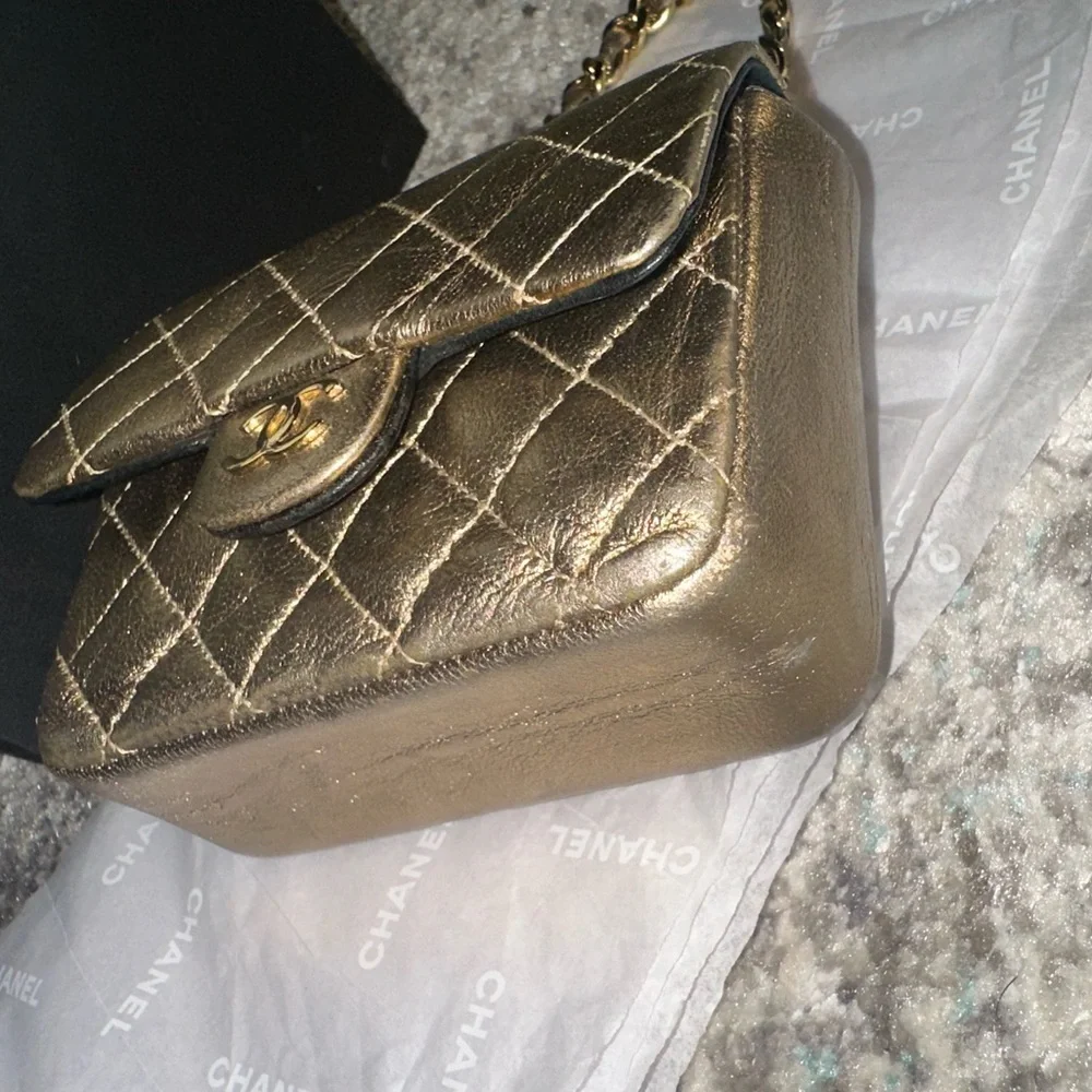 CHANEL Vintage Leather Classic Flap Micro Bag Pouch in Gold - Picture 8 of 16